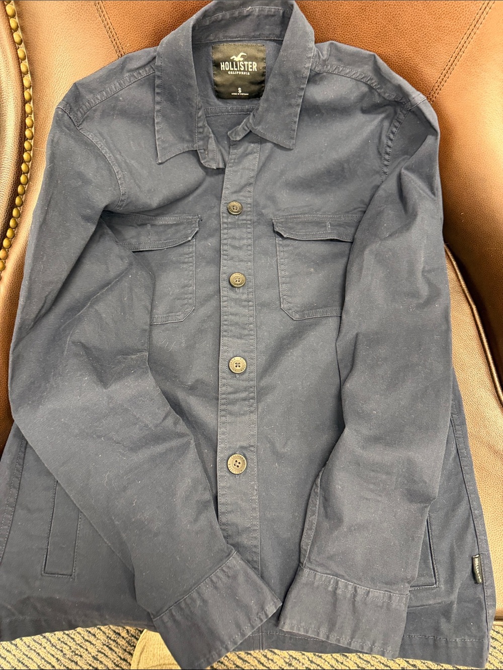 Hollister Men's Dark Navy Button-Front Shirt Jacket
